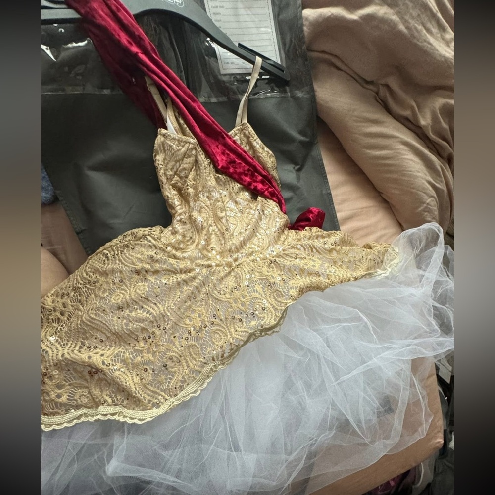 Revolution Gold and Red Lace Prom Dress